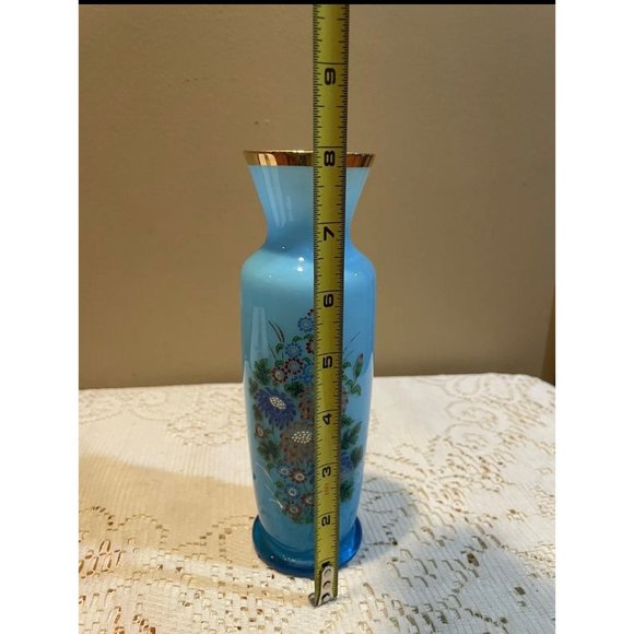 Blue Glass Bud Vase With Floral Pattern - Picture 3 of 7